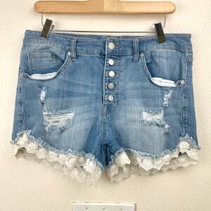 Y2K 90s Womens Shorts Sz L Lace Denim Coquette Festival Cowgirl Western Cottage